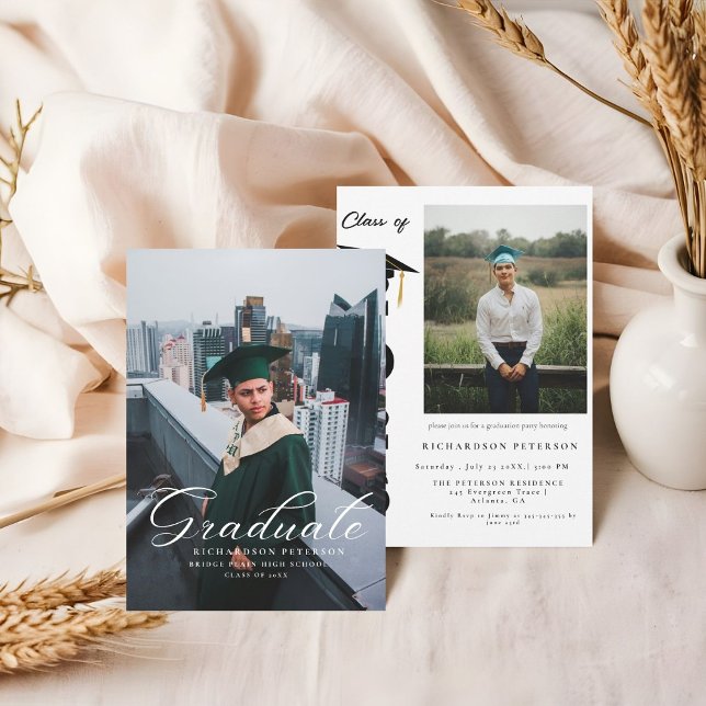 Modern Minimalist Calligraphy Photo Graduation Invitation (Creator Uploaded)