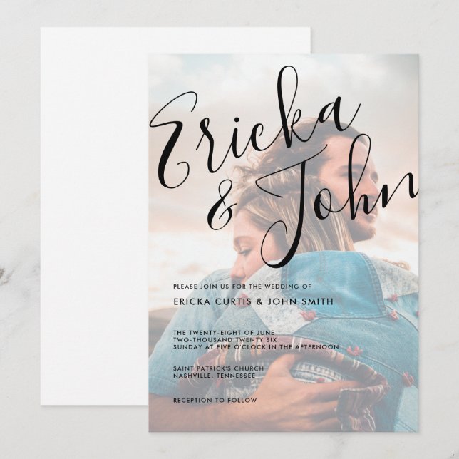 Modern Minimalist Calligraphy Photo Invitation (Front/Back)