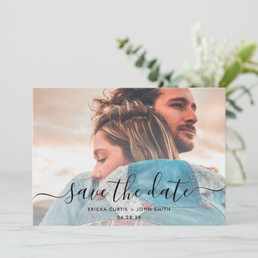 Modern Minimalist Calligraphy Photo Save The Date | Zazzle