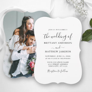 Modern Minimalist Calligraphy Photo Wedding Invitation