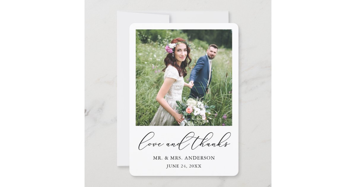 Modern Minimalist Calligraphy Photo Wedding Love Thank You Card | Zazzle