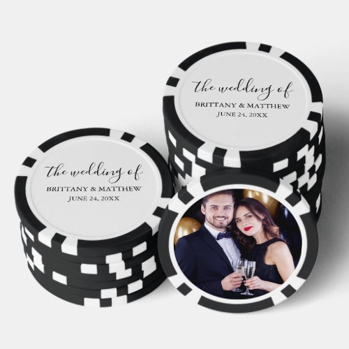 Modern Minimalist Calligraphy Photo Wedding Poker Chips