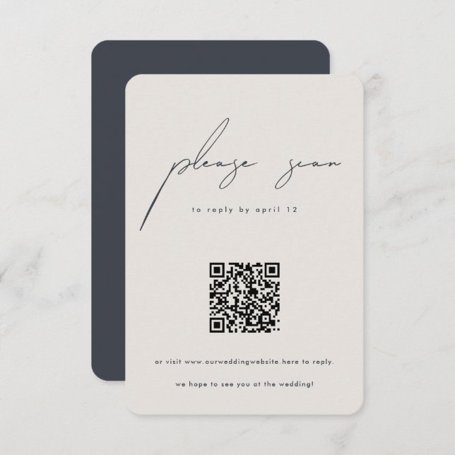 Modern Minimalist Calligraphy QR Code Wedding RSVP Card (Front/Back)