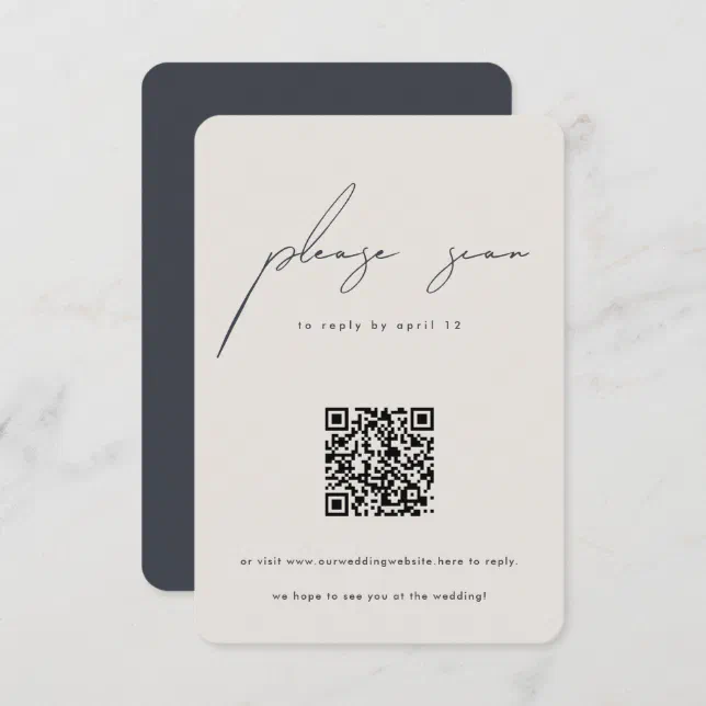 Modern Minimalist Calligraphy QR Code Wedding RSVP Card | Zazzle