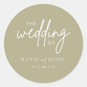 Modern Minimalist Calligraphy Sage Green Wedding Classic Round Sticker