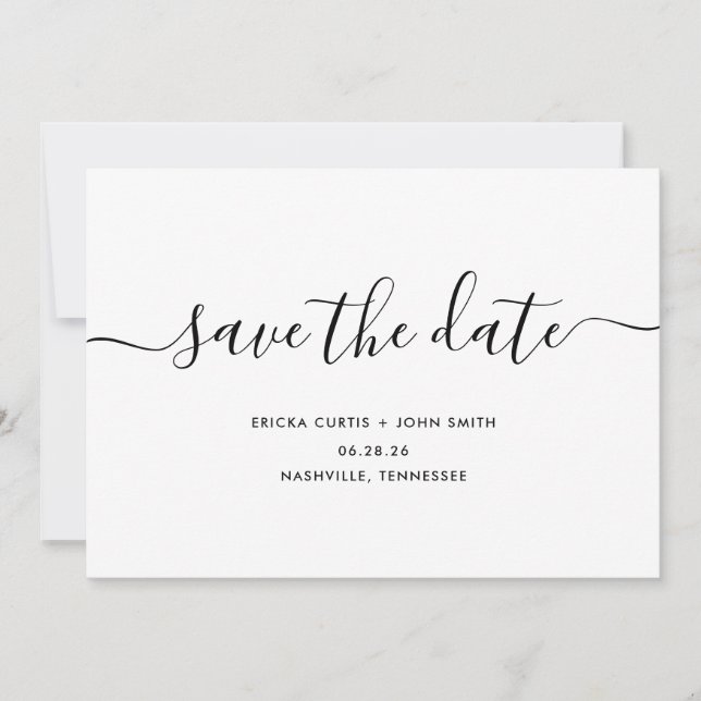 Modern Minimalist Calligraphy Save The Date (Front)