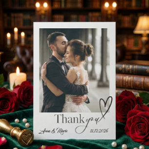 Modern Minimalist Calligraphy Script Photo Wedding Thank You Card