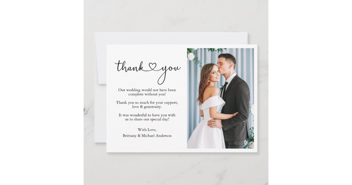 Modern Minimalist Calligraphy Script Wedding Heart Thank You Card | Zazzle