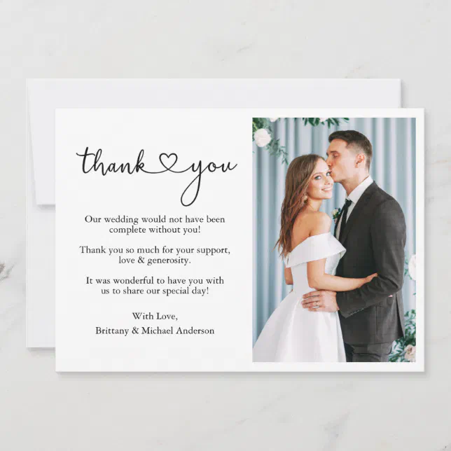 Modern Minimalist Calligraphy Script Wedding Heart Thank You Card | Zazzle