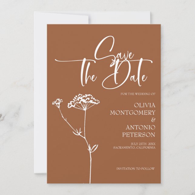  Modern Minimalist Calligraphy Terracotta Wedding Save The Date (Front)