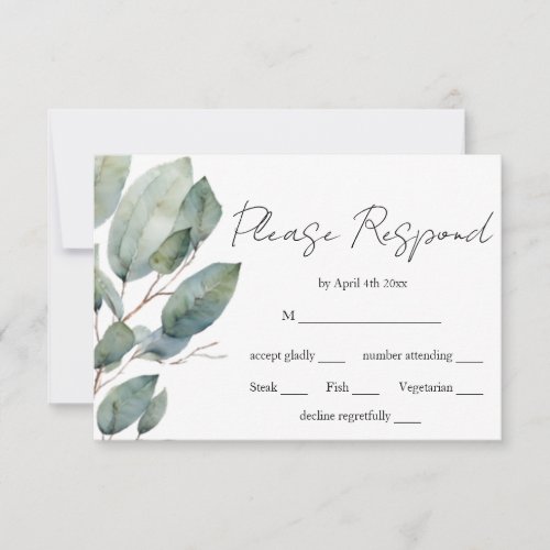 Modern minimalist calligraphy watercolor greenery RSVP card