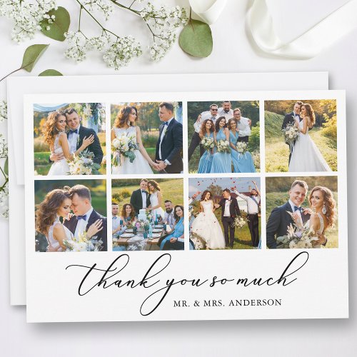 Modern Minimalist Calligraphy Wedding 8 Photos Thank You Card