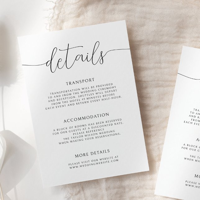 Modern Minimalist Calligraphy Wedding Details Enclosure Card (Creator Uploaded)