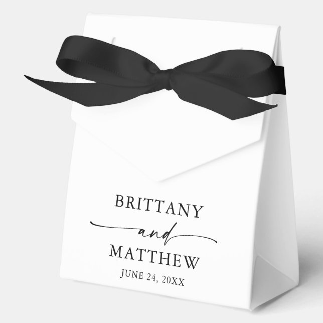 Modern Minimalist Calligraphy Wedding Favor Boxes (Front)