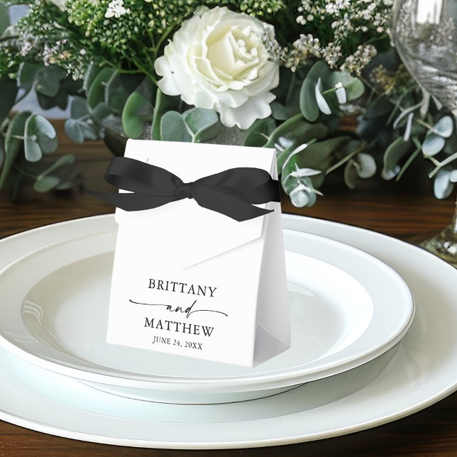 Modern Minimalist Calligraphy Wedding Favor Boxes (Customize to change your personalized text size or text style.)