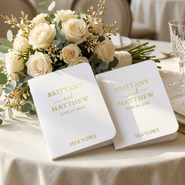 Modern Minimalist Calligraphy Wedding Foil Vow Books (Personalized Wedding Vow Books)