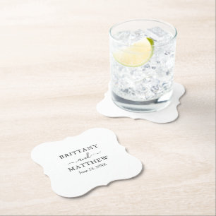 Modern Minimalist Calligraphy Wedding Paper Coaster