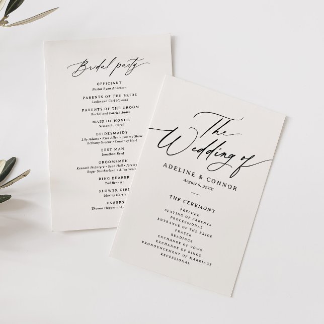 Modern Minimalist Calligraphy Wedding Program (Creator Uploaded)