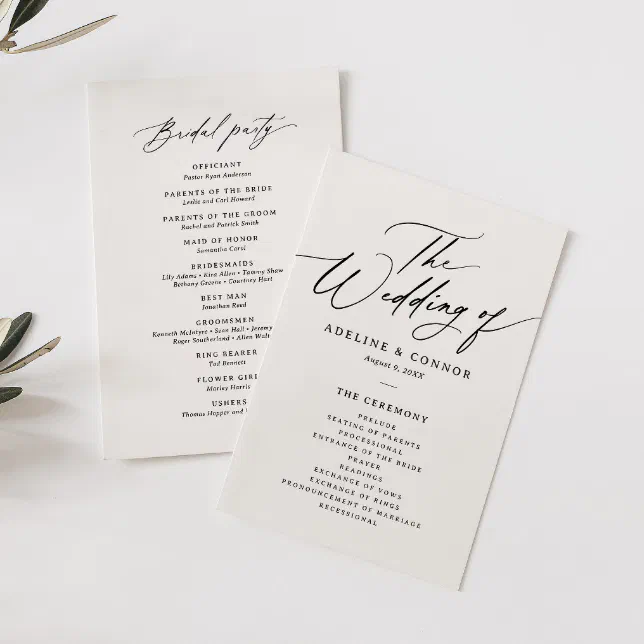 Modern Minimalist Calligraphy Wedding Program | Zazzle