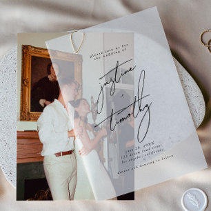 Modern Minimalist Calligraphy Wedding Vellum Invitations