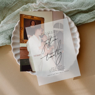 Modern Minimalist Calligraphy Wedding  Vellum Invitations