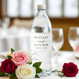 Modern Minimalist Calligraphy Wedding Water Bottle Label