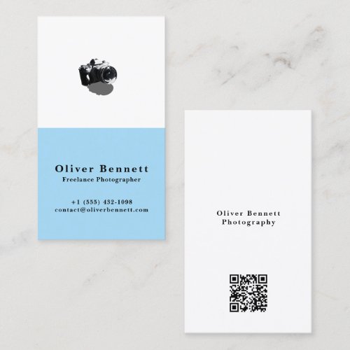 Modern Minimalist Camera Photographer- Pastel Blue Business Card