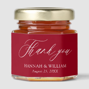 Modern Minimalist Carmine Red Thank you Wedding Honey Jar Favors