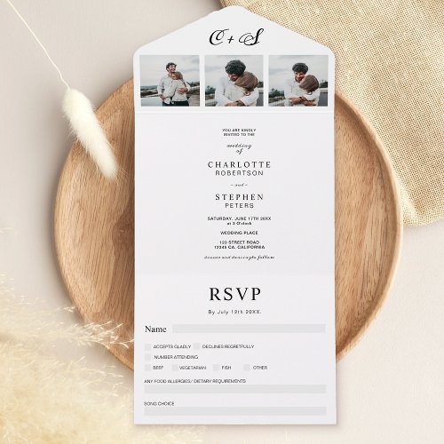 Modern minimalist casual initials photo wedding  a all in one invitation