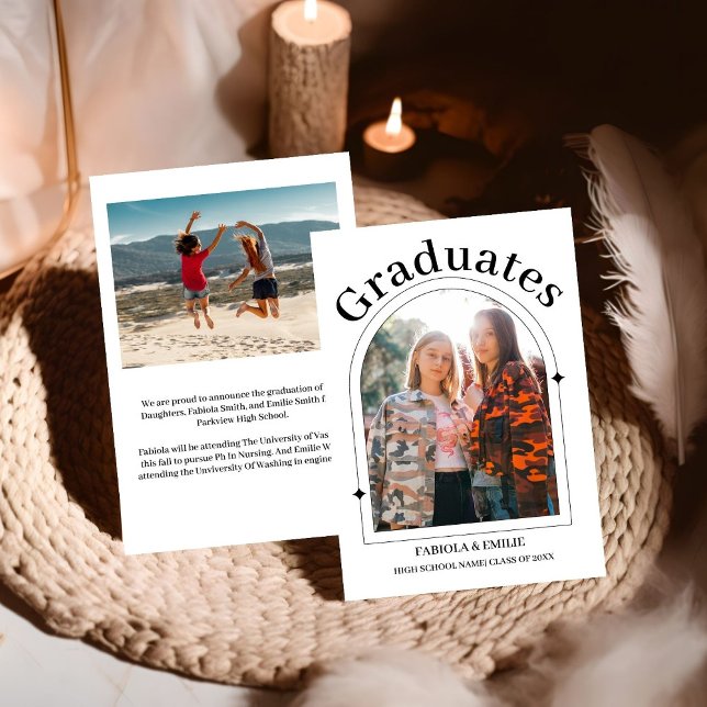 Modern Minimalist Casual Photo Twin graduation Announcement (Creator Uploaded)