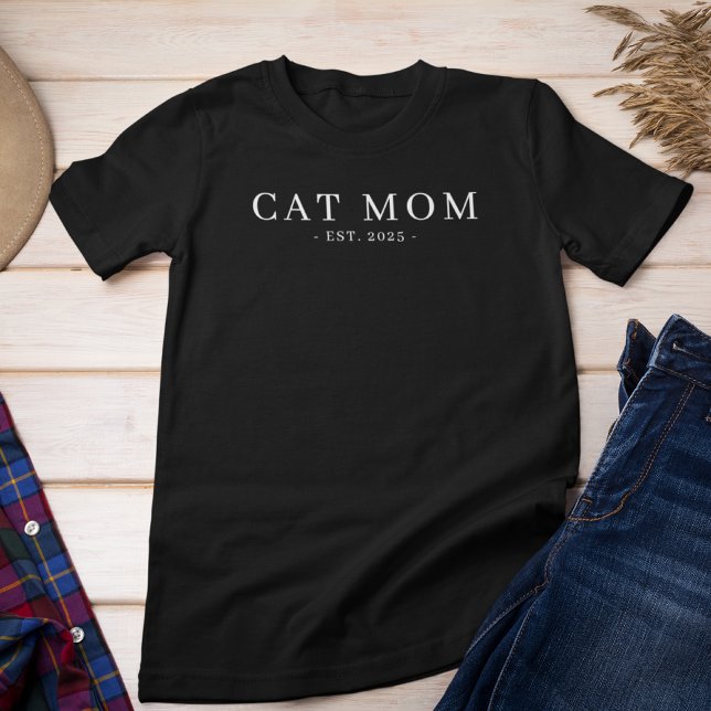 Modern Minimalist Cat Mom Established Date Tri-Blend Shirt (Creator Uploaded)
