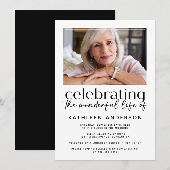 Modern Minimalist Celebration of Life Photo Invitation (Front/Back)