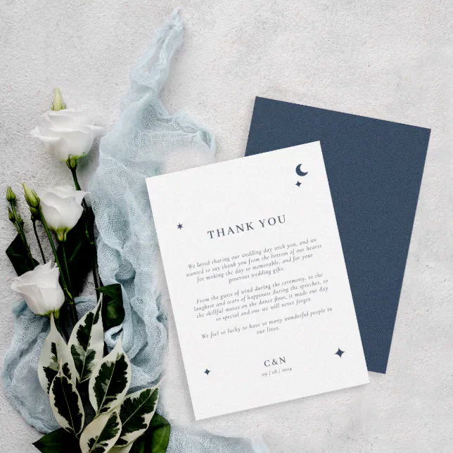 Modern Minimalist Celestial Moon Stars Wedding Thank You Card | Zazzle