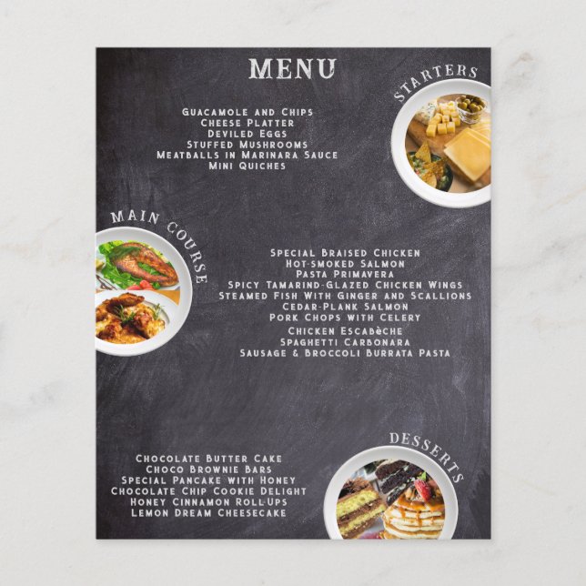 Modern Minimalist Chalkboard Restaurant Menu List Flyer (Front)