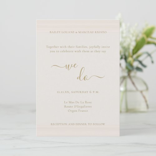 Modern Minimalist Champagne Gold We Do Wedding Invitation