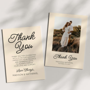 Modern Minimalist Champagne Picture Wedding Thank You Card