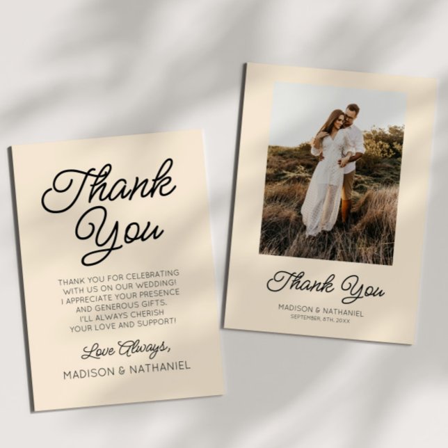 Modern Minimalist Champagne Picture Wedding Thank You Card (Creator Uploaded)