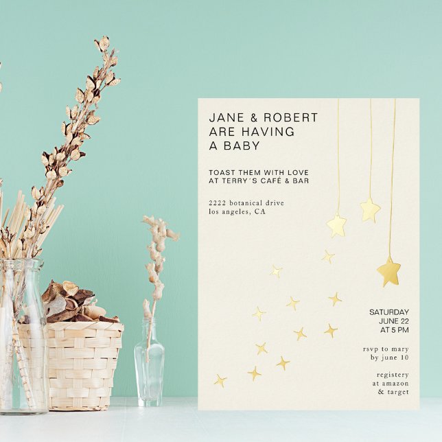 Modern Minimalist Champagne & Stars Baby Shower Foil Invitation (Creator Uploaded)