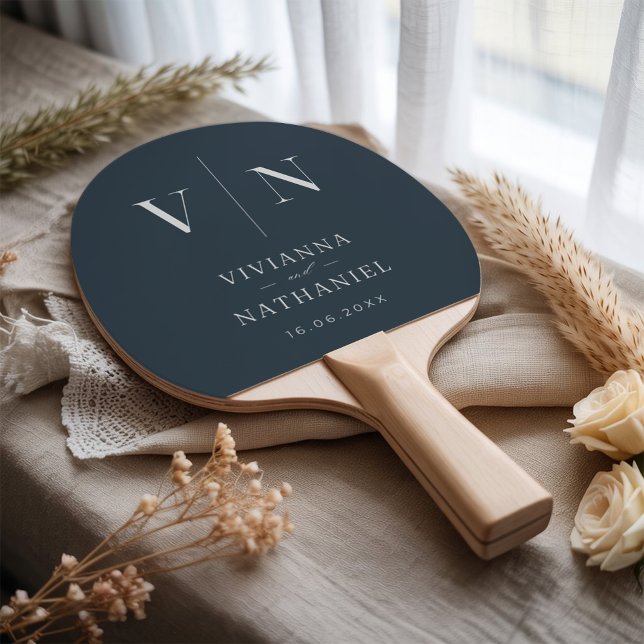 Modern Minimalist Charcoal Blue Wedding Name Ping Pong Paddle (Creator Uploaded)