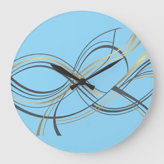 Modern Minimalist Charcoal Gray & Gold Abstract Li Large Clock (Front)