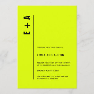 Modern Minimalist Chartreuse Bold Initials Wedding Invitation