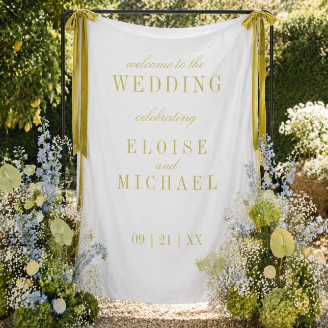 Modern Minimalist Chartreuse Wedding Banner Tapestry (Modern Minimalist Chartreuse Wedding Welcome Banner)