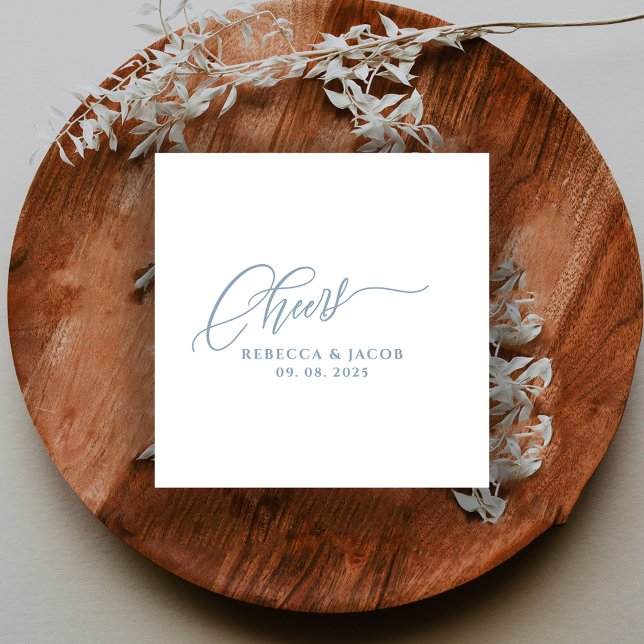 Modern Minimalist Cheers Calligraphy Dusty Blue Napkins (Creator Uploaded)