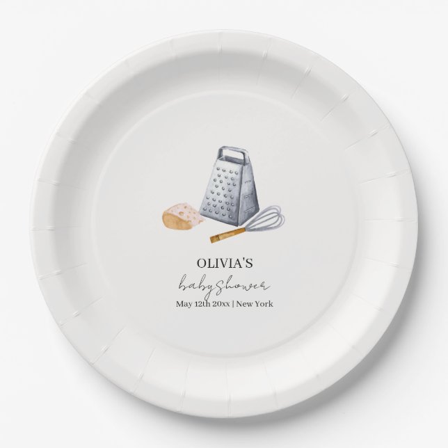 Modern Minimalist Chef Kitchen Baby Shower Paper Plates (Front)