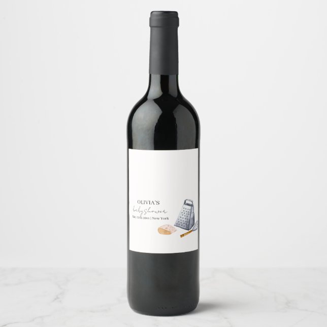 Modern Minimalist Chef Kitchen Baby Shower Wine Label (Front)