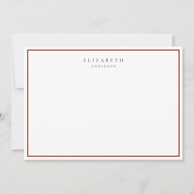 Modern Minimalist Cherry Red Single Border  Note Card (Front)