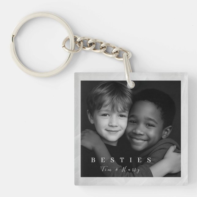 Modern minimalist chic best friends photo  keychain (Front)