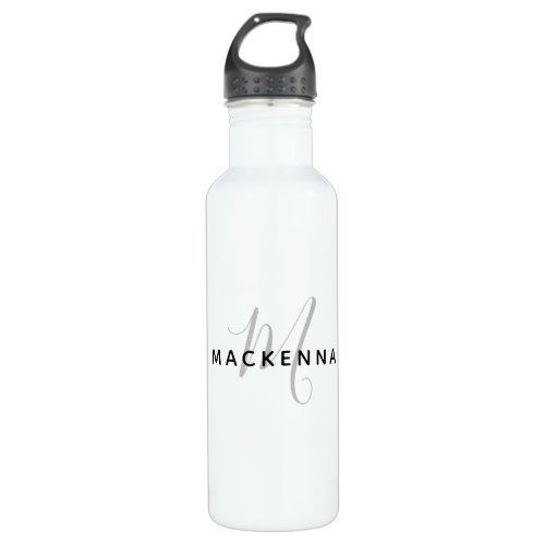 Modern Minimalist Chic Black Grey White Monogram Stainless Steel Water Bottle