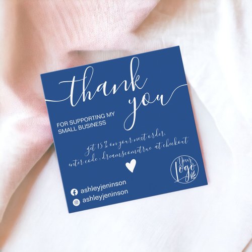 Modern minimalist chic blue order thank you square business card
