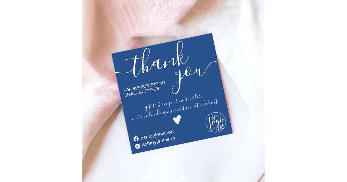Modern minimalist chic blue order thank you square business card | Zazzle